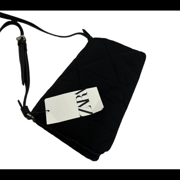 Zara Womens Crossbody Bag Black Quilt Shoulder Bag Purse Adjustable Strap New - Picture 10 of 13